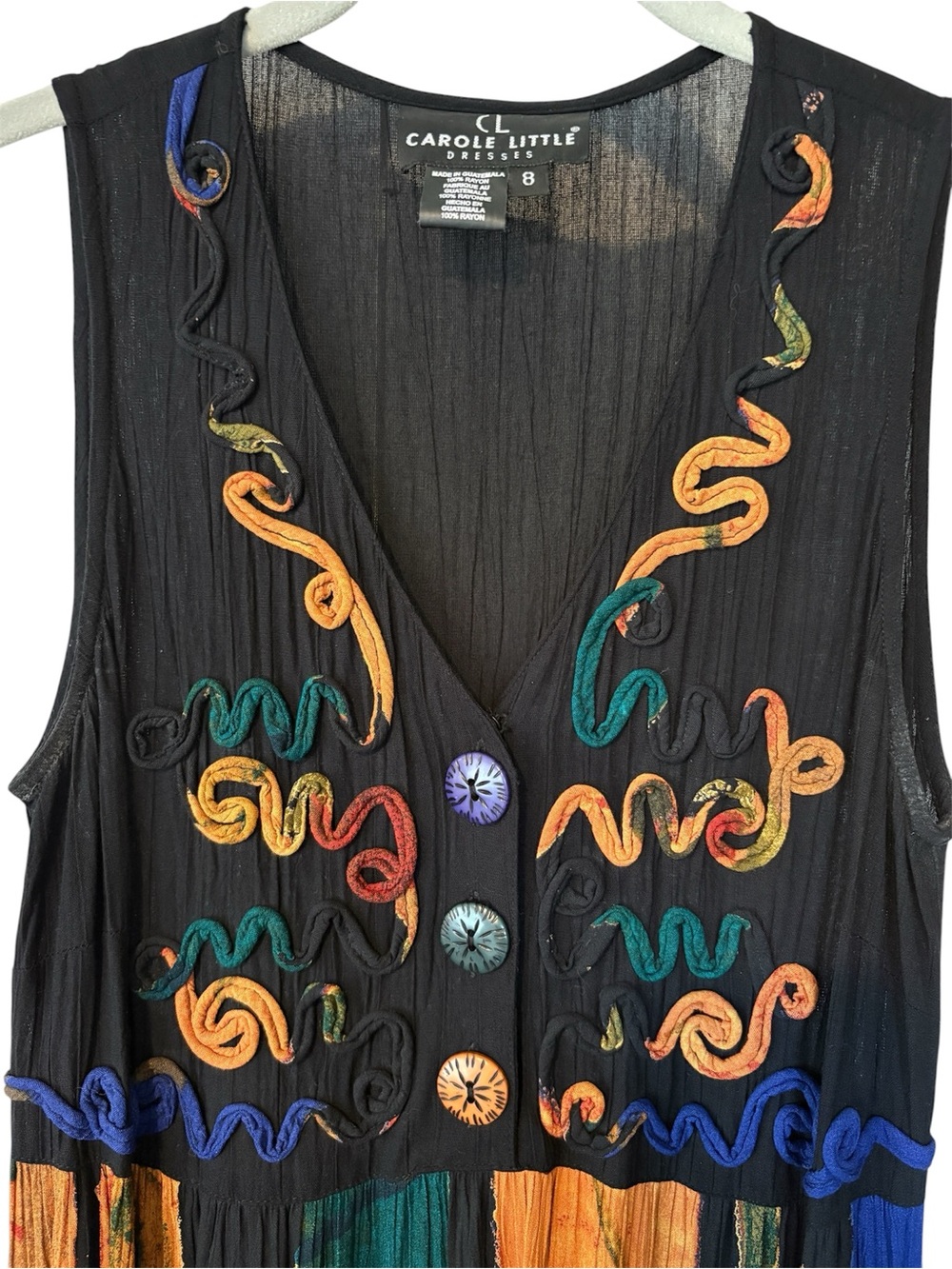 Carole Little Black Maxi Dress with Orange, Green & Blue Panels - Picture 2 of 4